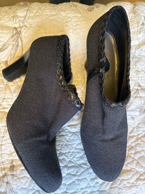 Liz Claiborne Charcoal Braided-Trim Ankle Booties